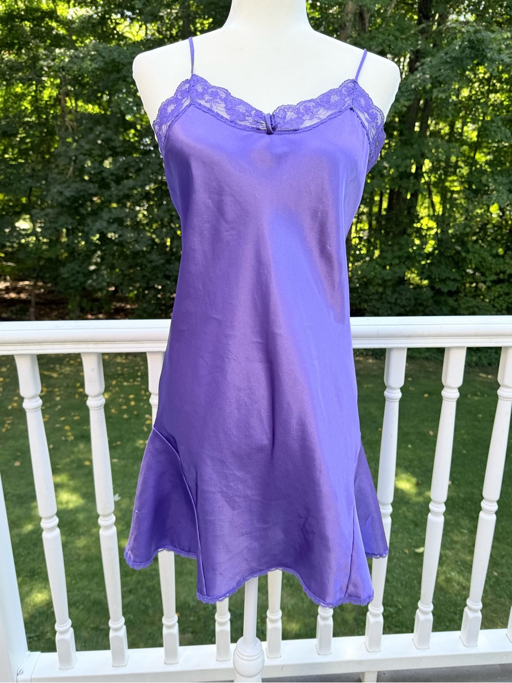 Vintage Petra fashions Purple Lace-Trim Satin Chemise Slip